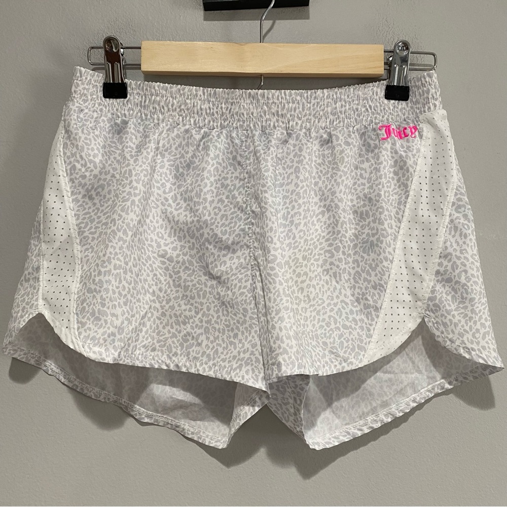 Juicy Couture Sport Running Shorts Animal Print White Gray Pink Size Small